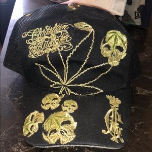 Christian Audigier pot leaf skull trucker hat